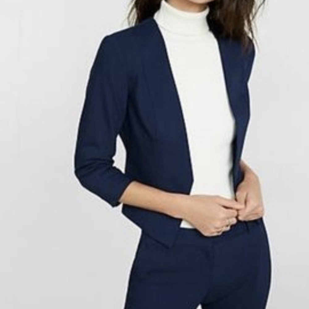 NWT Express Blue Cutaway Cropped 3/4 Sleeve Blazer 10